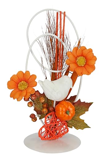 Flair Flower Metall-Deko mit Vogel Kunstblume Margarite Kürbis Deko-Objekt Ornament Geschenkidee Herbstdeko von Flair Flower