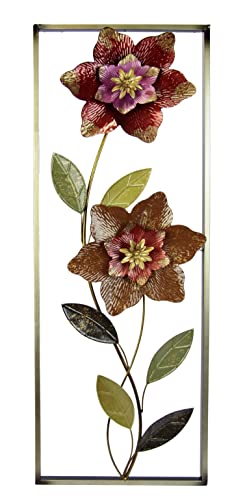 Flair Flower Metall Wandskulptur Blätter Metallbild Wandbild Blume Bild 3D Skulptur Einzigartig Terrassendeko Wandrelief Abstrakt Extravagant Geschenk Designer Wandobjekt Blüten,Rot,ca.88x30cm von Flair Flower