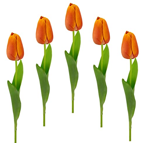 Flair Flower Real Touch Tulpen Tulpenknospen Tulpenbündel Tulpenbund Blüten Frühjahrsdeko Frühlingsdeko Künstliche Einzeltulpe Orange 67x4x4 cm von Flair Flower