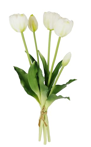 Flair Flower Real-Touch Tulpenbund künstlich Blüten Frühlingsdeko Osterdeko Tulpe Tulpenstrauß Latex Kunsttulpe Einzelblumen Kunstblumen Blumen Tischdeko Dekoration Stielblume Seidenblume, Creme von Flair Flower