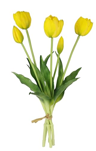 Flair Flower Real-Touch Tulpenbund künstlich Blüten Frühlingsdeko Osterdeko Tulpe Tulpenstrauß Latex Kunsttulpe Einzelblumen Kunstblumen Blumen Tischdeko Dekoration Stielblume Seidenblume, gelb von Flair Flower