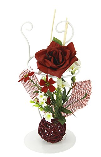 Flair Flower Rose mit Kugel auf Metall, Natur, Polyester, Kunststoff, Metall, Rot, 26 x 12 x 12 cm, 1 Einheiten von Flair Flower