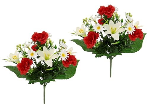 Flair Flower Strauß aus Lilien Nelken Margeriten künstlich Kunstblumen Bouquet Seidenblumen Blumenbusch Blumenbouquet Blumenstrauß Blumenarrangements Hochzeitsdeko Hochzeitsstrauß 2erSet von Flair Flower