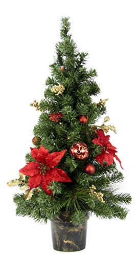 Künstlicher Weihnachtsbaum Tannenbaum Christbaum Dekobaum beleuchtet und dekoriert mit Christstern Beeren und Christbaumkugeln von Flair Flower