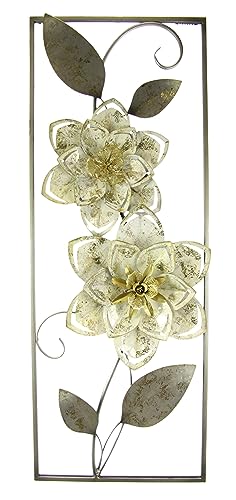 Flair Flower Wanddeko Metall Wandskulptur Blumen Blätter Metallbild Blume Bild 3D Skulptur Einzigartig Deko Terrassendeko Wandrelief Abstrakt Extravagant Geschenk Designer Blüten, creme, ca.74x29 cm von Flair Flower