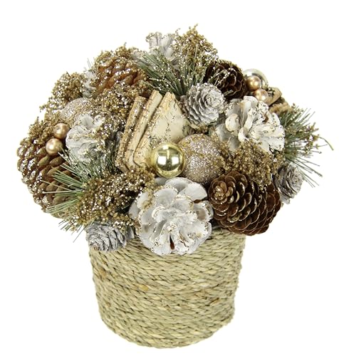 Flair Flower Weihnachtsarrangement mit Zapfen Christbaumkugeln Tannenzweige Künstliche Weihnachtsblumen Gesteck Winterblume Blume Pflanze Zweige Arrangement Weihnachtsdeko Tischdeko Weihnachten von Flair Flower