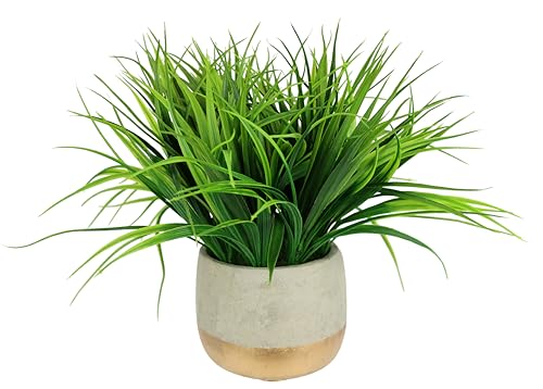 Flair Flower Zement-Topf, Künstliches Gras, Kunst-Pflanze, Kunststoff, grün, 23 cm hoch, 8 cm breit von Flair Flower