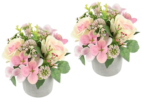 Gesteck Rosen Hortensie Hochzeit Kunstblume 15cm klein Tischblume wie echt Dekoblume Deko Hochzeitsdeko Blumenschmuck Kunstpflanze Künstliche Blume Tischdeko Mittelstücke Zimmerpflanze 2erSet, rosa von Flair Flower