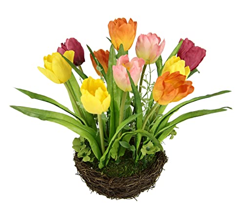 Gesteck Tulpe Kunstblumen Deko Blumen Frühjahrsdekoration Mittelstück Künstliche Pflanze Frühjahr Ostern Osterdeko Floristik Arrangement Blüten Hochzeit Seidenblume Tischdeko Zimmerpflanze Floristik von Flair Flower