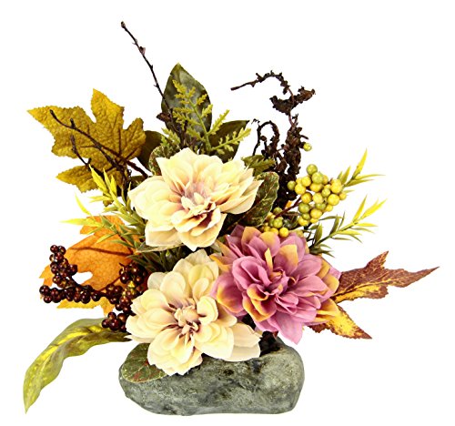 Gesteck aus künstlichen Dahlien auf Kunst-Stein Kunstblumen Blumen Herbstgesteck Halloween Künstliche Dekorationen Tisch Ornamente für Halloween Thanksgiving Herbst Dekoration von Flair Flower