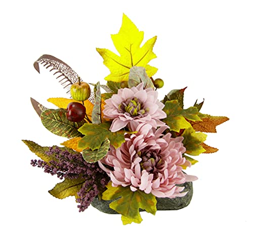 Gesteck aus künstlicher Chrysantheme auf Stein Kunstblumen Blumen Herbstdeko Herbstgesteck Tisch Ornamente für Halloween Thanksgiving Herbst Dekoration Kunstpflanze Mittelstück Tischdeko Pflanze von Flair Flower