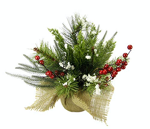 Gesteck mit Tanne Beeren und Kunst-Schnee im Jute-Topf Kunstblume Künstliche Weihnachtsblume Winterblume Blume Pflanze Zweige Arrangement Weihnachtsdeko Tischdeko Tannenbouquet Tannengesteck von Flair Flower