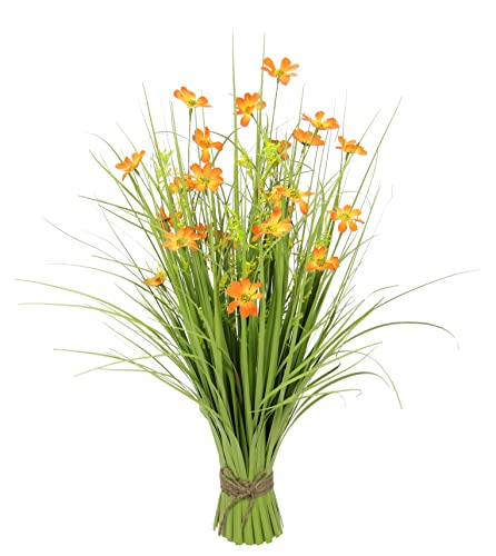 Flair Flower mit Cosmea Gras Deko künstlich Blüten Bund Grasbündel Dekogras Pflanzen Ziergras Osterdeko Frühjahr Kunstblume Kunstpflanze Blume Zimmerp, 089914OR, Orange, 68x32x32 cm von Flair Flower