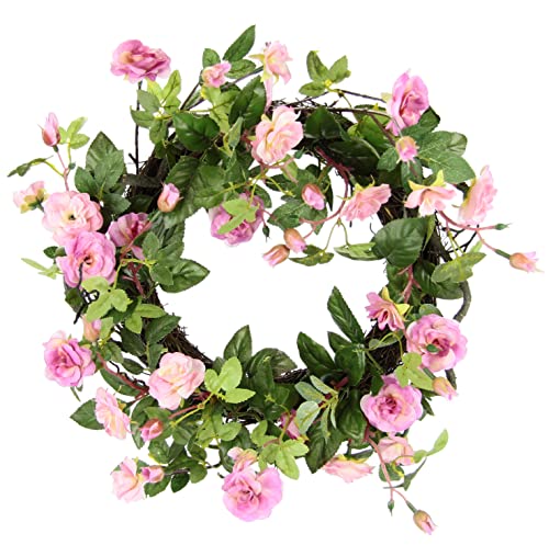 Flair Flower Kranz Rosen Türkranz Wand-Blüten-Blumenkranz dekoriert Wanddeko Blüten Deko Künstliche Blume Haustür Hochzeitsdeko Valentinstag Rosenblüten Rosenköpfe, Weiß/Rosa, 8x32x32cm (088974WRS) von Flair Flower