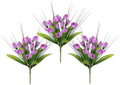 Krokusbusch mit Gras 25cm 3erSet Krokus künstlich Kunstblume klein Pflanze Frühlingsdeko Frühlingsblume Frühjahrsblume Blumendeko Blumen Deko Osterdeko Osterblumen Osternest Strauß Bouquet Tischdeko von Flair Flower