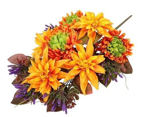 Künstliche Blumen Chrysanthemen und Dahlien Chrysanthemenstrauß Bouquet Kunstblumen Blumenstrauß Blumenbouquet unechte Blumen Mittelstück Grableger Grabschmuck Friedhofsgesteck Grabdekoration von Flair Flower