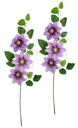 Künstliche Clematisranke Waldreben Hahnenfußgewächs Zweig Einzelblume Stielblume Floristik künstliche Blumen Beiwerk für künstliche Blumen-Sträuße und Bouquets Dekoblume, 2er Set, violett von Flair Flower