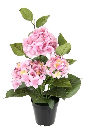 Flair Flower Künstliche Hortensie im Topf Kunstblumen Blume Hortensienbusch künstlich Pflanze Balkonpflanze Busch Kunstpflanze Kunstblume Deko Terrassendeko Topfpflanze Hochzeit Dekoblume, rosa von Flair Flower