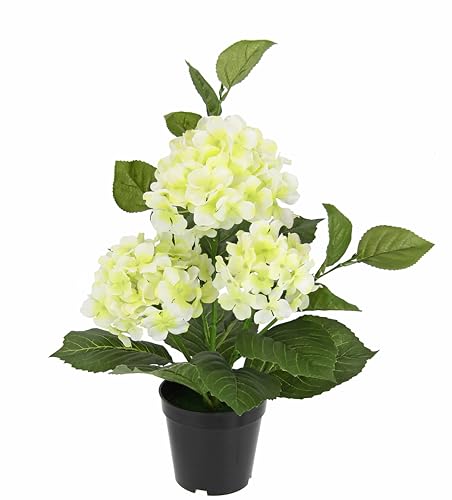 Flair Flower Künstliche Hortensie im Topf Kunstblumen Blume Hortensienbusch künstlich Pflanze Balkonpflanze Busch Kunstpflanze Kunstblume Deko Terrassendeko Topfpflanze Hochzeit Dekoblume, weiß von Flair Flower