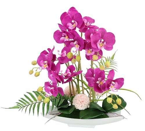Flair Flower Künstliche Orchidee 52cm in Keramik-Schale Kunstblume Blume Kunstorchidee Phalaenopsis mit Übertopf Kunstpflanze Hochzeit Deko Schmetterling Dekoblume Seidenblume Blumenarrangements, rosa von Flair Flower