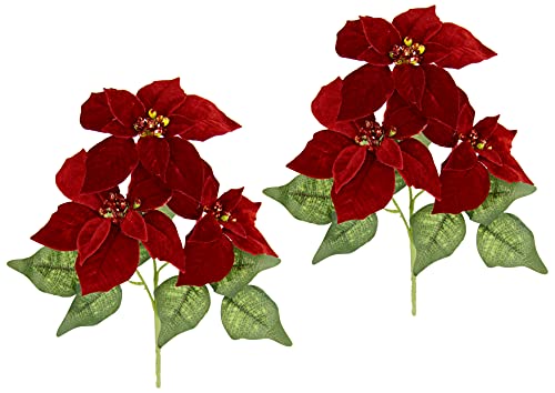 Künstliche Poinsettia Blume aus Samt mit 3 Blüten Kunstblume Weihnachtsstern Weihnachtliche Einzelblume Zweig Weihnachtsdeko Weihnachtsblume X'Mas Strauß Geschenk Deko Adventsstern Christstern von Flair Flower