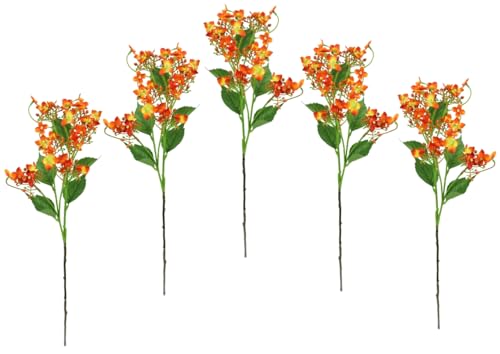 Flair Flower Künstlicher Blütenzweig Zweig Deko Floristik Blüten Kunstpflanze Frühlingsdeko Osterdeko Dekozweig AST Einzelblume Kunstzweig Knospen Hochzeit, Orange, 60x13x10 cm von Flair Flower