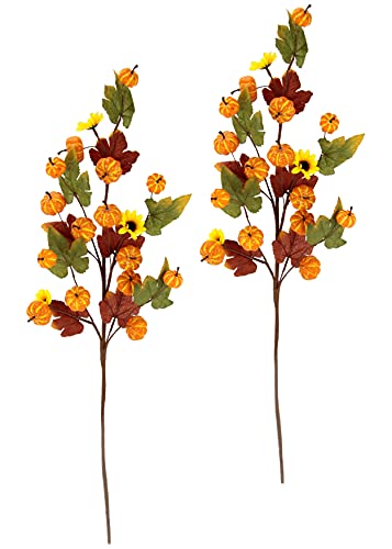 Künstlicher Herbstzweig mit Sonnenblumen Kürbissen und Herbstlaub Herbstliche Blumen Herbst Deko Herbstdeko Kunstblume Herbstblume Seidenblume Plastikblumen Zweige für Vase Halloween Girlande von Flair Flower