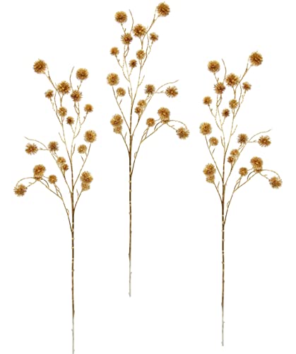 Flair Flower Künstlicher Mini Distelzweig Gold Metallic 3er Set Kunstzweig Deko Pflanze Edeldistel Zweig Weihnachtsdeko Einzelblume Winterblume Plastikblumen Kunstpflanze AST, 100x18x6 cm, 021135GO von Flair Flower