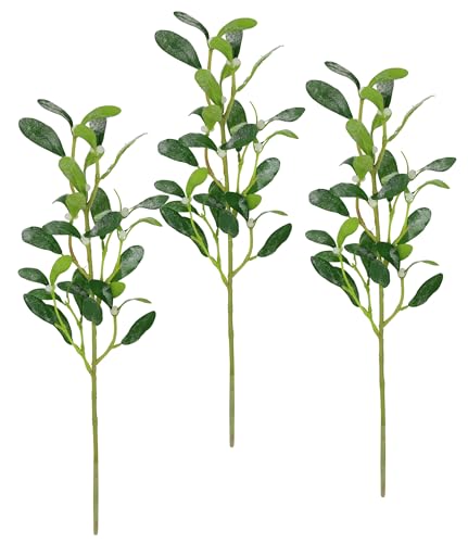 Künstlicher Mistelzweig mit weißen Beeren gefrostet 3er Set 55cm Dekozweig Beerenzweig Kunstblume Zweig AST Äste Blume Floristik Kunstzweig Stielblume Deko für Girlande Kranz Weihnachtsdeko, 55 cm von Flair Flower