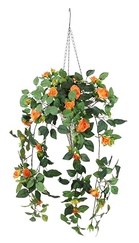 Künstlicher Rosenhänger 80cm mit Metallkorb und Hängevorrichtung Rosen Deko großer Kunstblume Seidenblume Blume Blumengirlande Rosengirlande Rosenranke Hängend für Hochzeit und Dekoration, Orange Künstlicher Rosenhänger 80cm mit Metallkorb und Hängevorrichtung Rosen Deko großer Kunstblume Seidenblume Blume Blumengirlande Rosengirlande Rosenranke Hängend für Hochzeit und Dekoration, Orange von Flair Flower