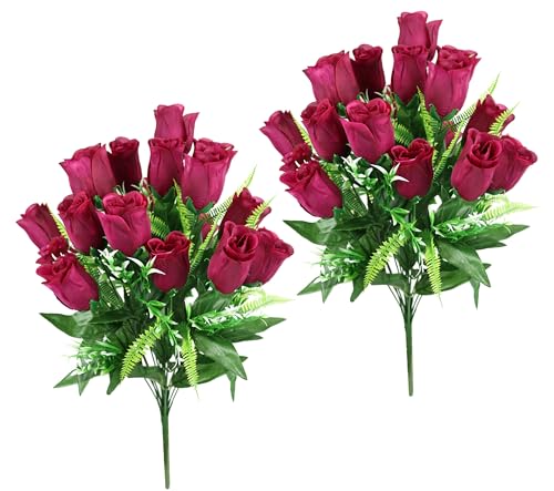 Künstlicher Rosenstrauß Rosenbusch Kunstblumen Künstliche Rosen Strauß Bouquet Seidenblumen Blumenbouquet Blumenstrauß Blumenarrangements für Muttertag Geburtstag Hochzeitstag Jahrestag 2er Set, Rot von Flair Flower