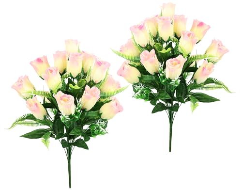 Künstlicher Rosenstrauß Rosenbusch Kunstblumen Rosen Strauß Bouquet Seidenblumen Blumenbouquet Blumenstrauß Blumenarrangements für Muttertag Geburtstag Hochzeitstag Jahrestag 2er Set, Hellrosa von Flair Flower