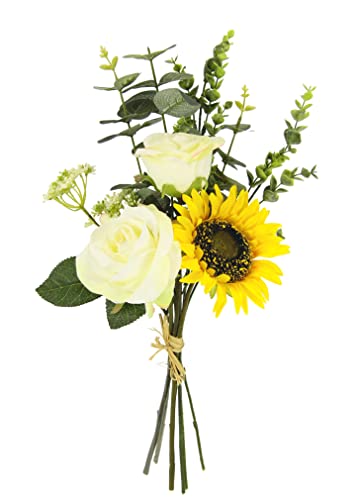 Flair Flower Künstlicher Strauß Sonnenblumen Rosen Eukalyptus Beiwerk Floristik künstliche Blume Kunstblumen Bouquet Seidenblumen Blumenbouquet Blumenstrauß Blumenarrangements Rosenstrauß Bund Bündel von Flair Flower