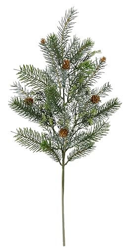 Künstlicher Tannenzweig mit Zapfen Kunstzweig geeiste Dekozweig Tannengrün Koniferen Deko Weihnachtsdeko Stiel Gesteck Kränze Kranz Adventskranz Girlande AST Zweig Weihnachten Dekoration von Flair Flower