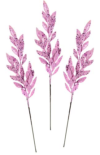 Weihnachtszweig Blattzweig mit Glitzer und Dekosteine Zweig Dekozweig Weihnachtsdeko für Arrangements Weihnachtskranz Adventskranz Deko Einzelblume Dekoblume Kunstblume 3er Set von Flair Flower