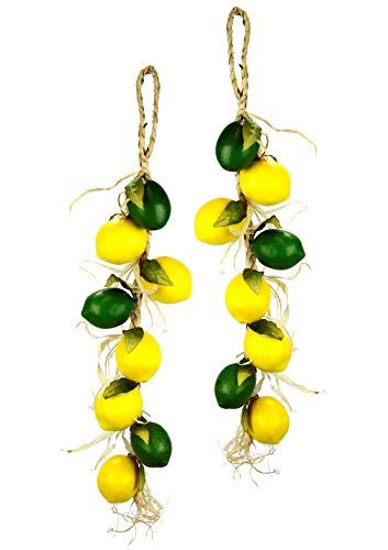 Künstlicher Zitronen/Limetten Zopf Girlande Hänger Obst Deko Plastik Realistische Früchte Gefälschte Frucht für Dekoration Mix Zitronenkette Dekorattrappe Lebensmittelnachbildung Fake Food 2er Set von Flair Flower