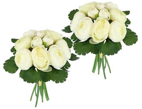 Künstliches Bouquet aus Ranunkeln Strauß Kunstblumenstrauß Seidenblumen Blumenbouquet Blumenstrauß Blumenarrangements Blumenbusch Ranunkeln Kunstblumen Blumensträuße Unechte Blumen Hochzeit, creme von Flair Flower