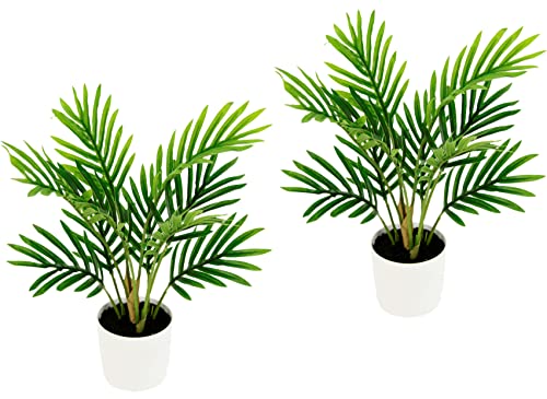 Flair Flower Phoenix Palme Tropische Kunstpflanze Mini Kleine Areca Design Pflanze mit Kunststoff-Topf Grünpflanze Arekapalme Kunstpalme Zimmerpalme für Büro Haus Wohnzimmer Hotel, 30 cm von Flair Flower