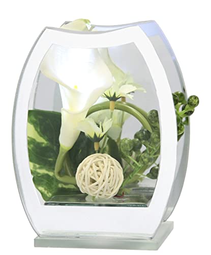 Kunstblume Calla mit LED-Licht im Spiegel-Glas Deko Aufsteller Tischdeko Wohndekoration Blumendeko Deko-Objekt Dekoration Skulptur Ornament Hochzeitsdeko Deko-Figur 3D Bild Geschenk Wohnaccessoire von Flair Flower