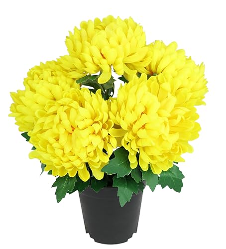 Kunstblume Chrysantheme im Topf Balkonpflanze Balkon-Pflanze Blume Busch Deko Dekoblume Hochzeit Chrysanthemenbusch Herbstdeko Herbstblume künstlich Kunstpflanze Pflanze Realistisch Topfpflanze, Gelb von Flair Flower