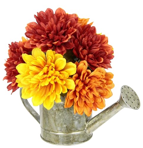 Kunstblume Chrysanthemen in Gießkanne Herbstgesteck Herbstliche Blumen Kunstpflanze Arrangement Gesteck Halloween Thanksgiving Deko Blumendeko Herbstblumen Dekoblumen Herbstlaub Tischdeko Mittelstück von Flair Flower