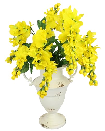 Kunstblume Goldregenbusch im Antik-Pokal aus Metall Seidenblume künstliche Wisteria Hochzeitsdeko Flieder Geburtstag Deko Blumendeko Strauß Bouquet Pflanze Arrangement Vase Blumenarrangement Glyzinie von Flair Flower