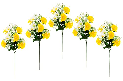 Kunstblume Osterglocken Margeriten Zweig Gänseblümchen Narzissen Kunstblumen künstliche Blumen Blumenzweig Narzissenstiel Osterdeko Frühblüher Frühlingsblumen Frühjhrsblumen für Vase Tischdekoration von Flair Flower