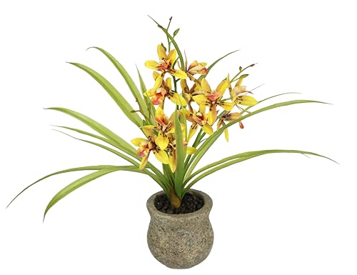 Kunstblume Schmetterling Orchidee mit Übertopf aus Keramik 39cm mit Blätter und Luftwurzeln Künstliche Blume Kunstorchidee Phalaenopsis Kunstpflanze Hochzeit Deko Seidenblume Real Touch Blüte, Orange von Flair Flower