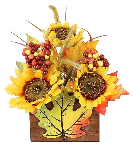 Kunstblume Sonnenblumen im Topf Herbstgesteck Herbstliche Blumen Kunstpflanze Arrangement Gesteck Halloween Thanksgiving Deko Blumendeko Herbstblumen Dekoblumen Herbstlaub Tischdeko Mittelstück von Flair Flower