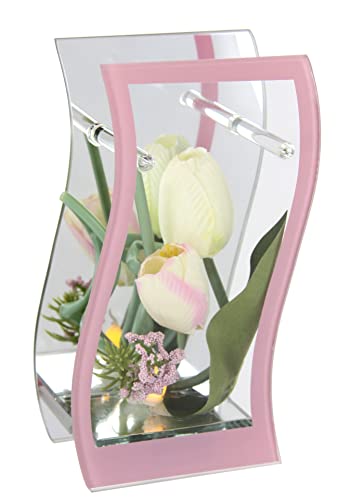 Kunstblume Tulpe mit LED-Licht im Spiegel-Glas Deko Aufsteller Tischdeko Wohndekoration Blumendeko Deko-Objekt Dekoration Skulptur Ornament Hochzeitsdeko Deko-Figur 3D Bild Geschenk Wohnaccessoire von Flair Flower