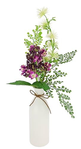 Kunstblumen Arrangement aus Hortensie Zaubernuss Farnzweig in grüner Vase 50cm Hochzeitsdeko Tischdeko Mittelstück Tisch Tischblumen Dekoblumen Blumen Deko Hochzeit Künstlich Bouquet Blumenstrauß, Rot von Flair Flower