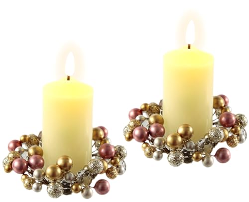 LED-Kerze aus Echtwachs mit Kranz 2er Set elektrische Kerze Warmweiß Stimmungslicht Lichter Dekoration Stumpenkerze große Adventskerzen Adventskranz Kranz romantisch Valentinstag, rosa/gold, 2er Set LED-Kerze aus Echtwachs mit Kranz 2er Set elektrische Kerze Warmweiß Stimmungslicht Lichter Dekoration Stumpenkerze große Adventskerzen Adventskranz Kranz romantisch Valentinstag, rosa/gold, 2er Set von Flair Flower