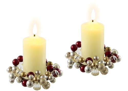 LED-Kerze aus Echtwachs mit Kranz 2er Set elektrische Kerze Warmweiß Stimmungslicht Lichter Dekoration Stumpenkerze große Adventskerzen Adventskranz Kranz romantisch Valentinstag, rot/gold, 2er Set LED-Kerze aus Echtwachs mit Kranz 2er Set elektrische Kerze Warmweiß Stimmungslicht Lichter Dekoration Stumpenkerze große Adventskerzen Adventskranz Kranz romantisch Valentinstag, rot/gold, 2er Set von Flair Flower