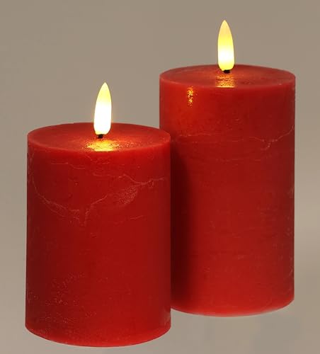LED Kerzen-Set aus Echtwachs 2er Set mit Timer elektrische flackernd Warmweiß Lichter Dekoration Stumpenkerze große Adventskerzen Adventskranz Kranz Valentinstag geruchslos tropflos flammenlos, rot LED Kerzen-Set aus Echtwachs 2er Set mit Timer elektrische flackernd Warmweiß Lichter Dekoration Stumpenkerze große Adventskerzen Adventskranz Kranz Valentinstag geruchslos tropflos flammenlos, rot von Flair Flower